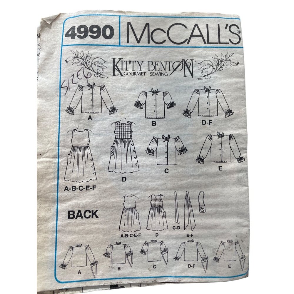 Vintage McCalls 4990 Kitty Benton Gourmet Sewing Pattern Child Size 6 UNCUT